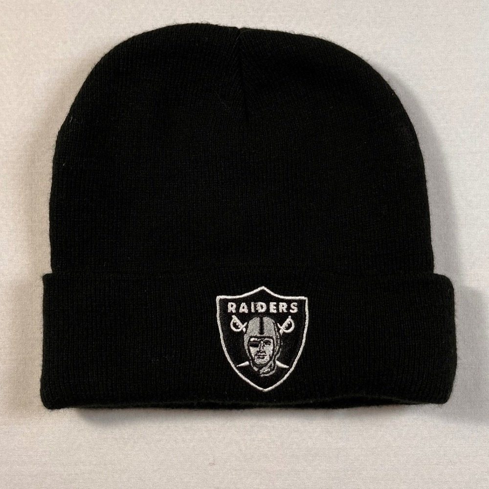 Las Vegas Raiders Black Cuffed Knit Beanie Hat Embroidered Logo One Size